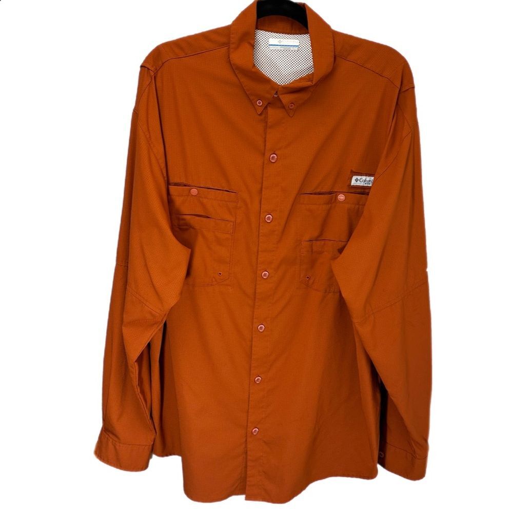 Columbia PFG Vented Omni-Shade Long Sleeve Button-Up Shirt XL Burnt Orange